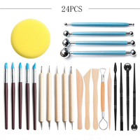 24 Pièces/ensemble Poterie Ensemble D'outils De BRICOLAGE En Céramique D'argile En Bois Poignée Forme Modélisation Sculpture En Argile de Poterie Outils Kit