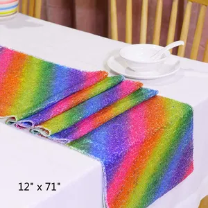 Gökkuşağı payetler masa koşucu dikdörtgen Placemats yaz tatili ziyafet doğum günü 12 "x 71" Glitter masa koşucu