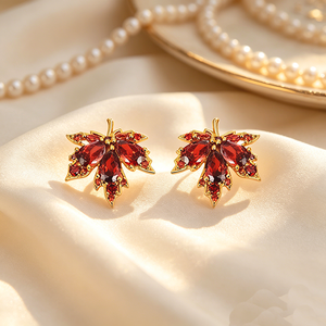 Productos en Tendencia 2026: Pendientes de Hoja de Arce con Circonita Roja, Chapados en Oro de 18K sobre Latón, Joyería Delicada Inspirada en la Naturaleza <span class=keywords><strong>para</strong></span> Fiestas de Otoño, Regalo Ideal - Product Image 2