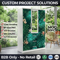 Lemari Logam 3 Pintu dengan Cermin, Motif Hutan Hujan Gelap, Cetak UV, Lemari Baja Bongkar Pasang, Furnitur Kamar Tidur, Lemari Besi Penyimpanan