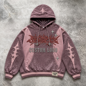 <span class=keywords><strong>Felpa</strong></span> con Cappuccio Vintage <span class=keywords><strong>Viola</strong></span> Personalizzata da <span class=keywords><strong>Uomo</strong></span> con Patch a Stella e Design Astratto sul Petto, Abbigliamento Streetwear OEM ODM - Product Image 1