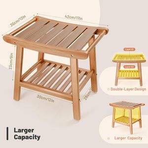 Bamboo Waterproof Shower Bench &amp; <strong>Stool</strong> with Storage Shelf Spa <strong>Bathroom</strong> Ottoman <strong>for</strong> Seniors and Disabled - Product Image 2