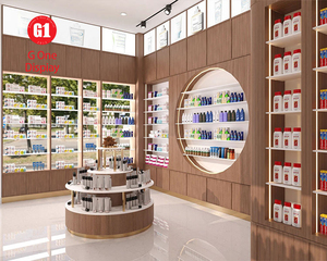 Diseño de Muebles Modernos para Tiendas de Atención Médica |   Mostrador de Exhibición Moderno para Tienda y Estantes de Madera Pintados a Medida de Doble Cara - Product Image 2