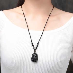 Collana con Ciondolo Personalizzata in <span class=keywords><strong>Ossidiana</strong></span> <span class=keywords><strong>Nera</strong></span> Naturale con Drago Orientale Inciso, Amuleto Portafortuna dei 12 Segni Zodiacali Cinesi per Uomini e Donne - Product Image 4