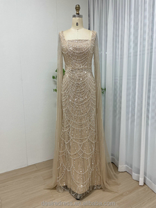 أنيق أسود كاب الأكمام قارب الرقبة اللؤلؤ الديكور أم العروس حورية البحر التطريز حزب فساتين MB40224 - Product Image 6