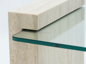Minimalista in vetro moderno tavolino da caffè in pietra di travertino con Base in vetro tavolini da salotto nuovo arrivo palla rotonda - Product Image 3