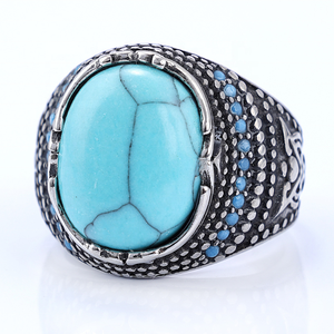 Anillo de acero inoxidable turquesa azul indio Retro para hombre, joyería de dedo de piedra Natural de pavo Vintage, accesorios de moda - Product Image 5