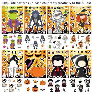 8 autocollants Halloween pour créer un visage, autocollants puzzle de maternité, autocollants fantaisie et science-fiction en plastique, autocollants cadeaux pour boîte-cadeau de fête d'Halloween - Product Image 3