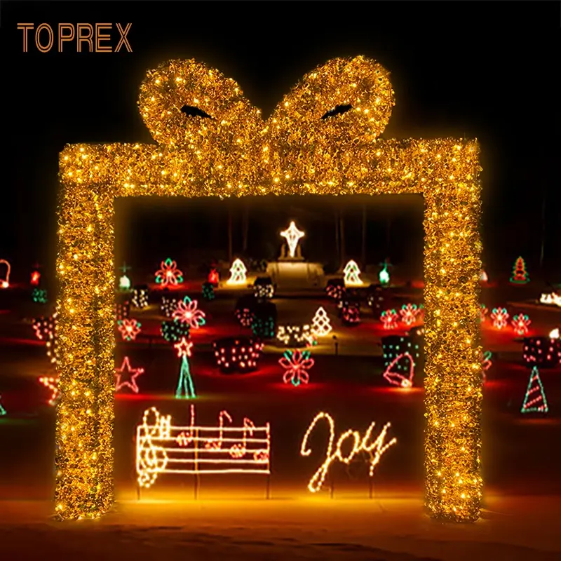 2023 Hot Sale Theme Park Outdoor Holiday Lighting Giant Christmas Lighted Decoration 3D Arch Gift Box Motif Light