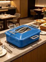 Chafing Dish Kotak Biru, Tutup Hidrolik Terlihat, Penghangat Makanan Buffet Uap Air untuk Hotel Restoran Katering Pesta