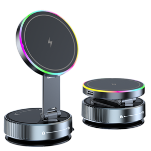 새로운 디자인 15W 자동차 무선 충전 RGB 접이식 진공 흡입 컵 휴대 전화 홀더 마그네틱 자동차 대시 보드 스탠드 K13 - Product Image 1