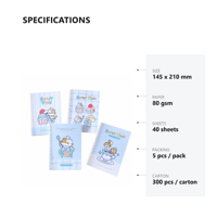 Carnet spirale A5 Sweet Time Dessert Cat, ligné, 80 g/m², 40 feuilles, 4 motifs, papeterie scolaire, vente en gros