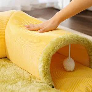 カイシン 面白いペット用トンネル 正方形の猫用巣 暖かい穴付きプリントフェルトペットケージ 犬と猫用ベッド 自宅用 - Product Image 5