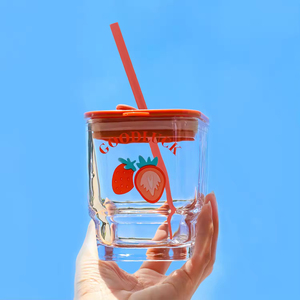 450ml Transparent Handgrip Luxury Eco-Friendly Ceramic Coffee Straw Mug Lid Spoon Custom Logo Back School Strawberry - Product Image 3