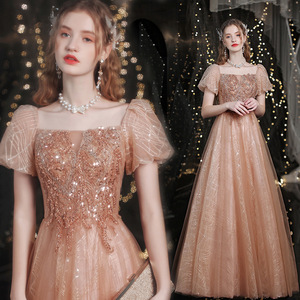 2025 nuovo stile principessa manica a sbuffo splendida moda di alta qualità oro Champagne abito <span class=keywords><strong>da</strong></span> <span class=keywords><strong>sera</strong></span> di vendita calda - Product Image 1
