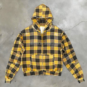 Manufacturers Clothing Custom Thermal Waffle Plaid Vintage Wash <b>Zip</b> <b>up</b> <b>Jackets</b> Sun Faded Heavyweight Waffle Knit Hoodie for Men - Product Image 1