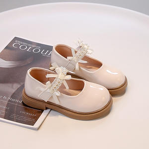 2025 Autumn New Girls' Casual Student <b>Shoes</b> Fashion Pearl Princess Leather Bow with PU Insole Black Performance <b>Shoes</b> - Product Image 4