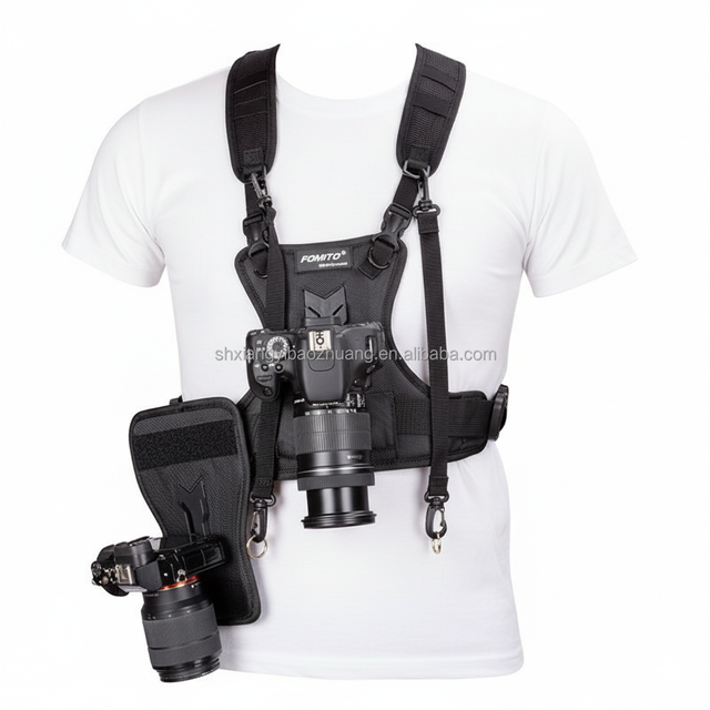 Adjustable Nylon Outdoor Dual Camera Strap for Adventurers Stylish and Non-Slip Shoulder, Vest-Style, Waist-Worn Design