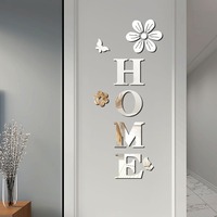 Autocollants muraux en miroir acrylique, lettres florales, décoration intérieure, autocollants 3D modernes minimalistes, antibactériens