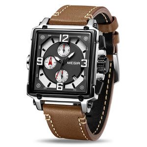 <span class=keywords><strong>Montre</strong></span> à quartz rectangulaire pour <span class=keywords><strong>homme</strong></span> <span class=keywords><strong>Megir</strong></span> 2061, chronographe sportif et élégant pour les affaires, bracelet en cuir, design simple, aiguille de 22 mm en alliage - Product Image 1