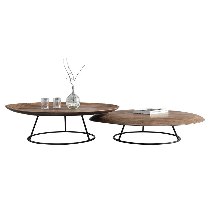 Tables Basses de Luxe Tables de Salon Rondes Cadre en Métal Noir Plateau en Verre Tables Basses de Luxe Modernes