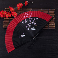 Éventail pliant rouge peint à la main DIY pour femmes, style classique chinois, danse du Nouvel An, style estival, éventail pliant ancien en bambou
