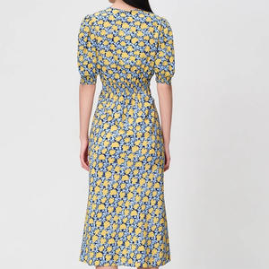 Yay abito 2025 da donna in raso primaverile nuovo colletto incrociato floreale abito con stampa Midi pesante vita naturale per l'estate - Product Image 6