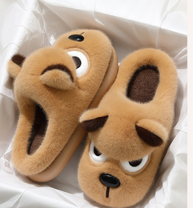 Pantoufles en peluche de luxe <span class=keywords><strong>pour</strong></span> femmes, doublure en coton moelleux, motif <span class=keywords><strong>chien</strong></span> de dessin animé, chaudes, en EVA, vente en gros, support échantillons - Product Image 1