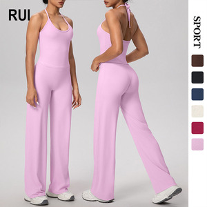 RUIQUWIN Wholesale Women's <b>Halter</b> Tie Back Sports <b>Bra</b> High Waist 2 Piece Yoga Set Breathable Lightweight Gym Wear Custom - Product Image 1