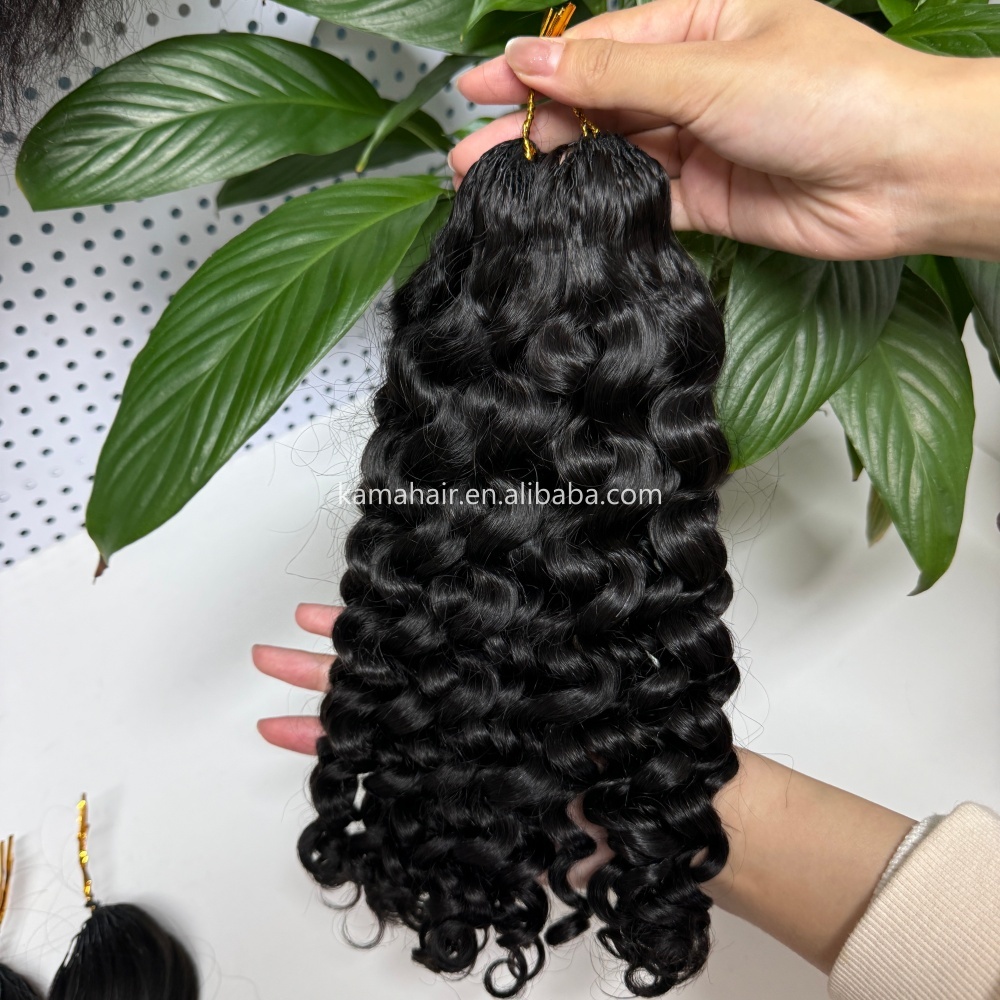 KAMA Feather Tip Crochet Human Hair Extension Deep Curly No Weft Boho Braiding Bulk Hair Wholesale Price Detail Section 3
