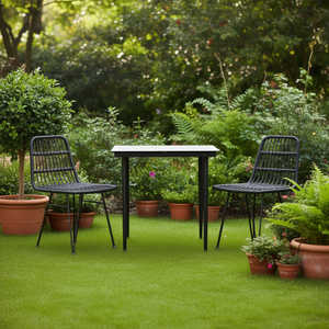 Ensemble de salle à manger de jardin en polyrotin noir moyen, 2 places, mobilier d'extérieur, style contemporain, structure en métal - Product Image 2