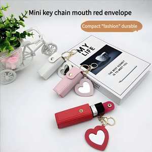 Hot Selling Portable Lipstick Envelope <b>Keychain</b> Love Mirror Lipstick Protective <b>Leather</b> Case Cute Bag Pendant for Women - Product Image 5