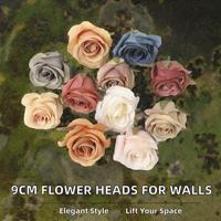 Têtes de fleurs artificielles en soie de 9 cm, imperméables, vente en gros, pour mur floral du Nouvel An