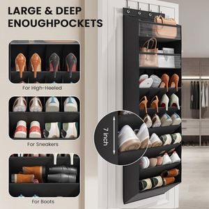 Heavy-Duty Large Capacity 10-Tier Over Door <b>Shoe</b> Rack with Bamboo Baffles Anti-Scratch <b>Hooks</b>, for Closet Dorm Home Organization - Product Image 4