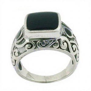 Anillo Unisex de Plata 925 con Ónix, Engaste Cuadrado con Bisel, Estilo Vintage, Joyería para Aniversario - Product Image 1