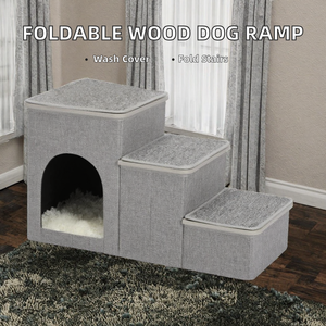 Escaleras para Mascotas de Madera Maciza Resistente, Rampa Plegable para Perros de 3 o 4 Escalones, Cubierta Extraíble, Escalera para Subir a Camas Altas, Sofás, Camas para Gatos, Cueva de Verano - Product Image 2