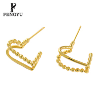 Boucles d'oreilles clous en or 18 carats creuses double cœur, en argent sterling 925, bijoux fantaisie pour femmes, design personnalisé, vente en gros