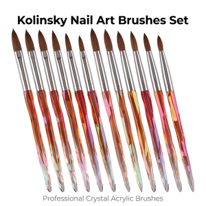 Pinceau de luxe pour nail art en Kolinsky, manche cristal irisé rouge orangé, outil d'extension pour poudre acrylique et gel UV, idéal pour salon de manucure - Product Image 2