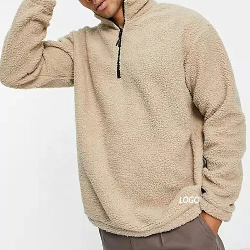 Custom men fleece winter sweatshirt half zip men teddy borg sherpa jacket quarter zip mens sweatshirt