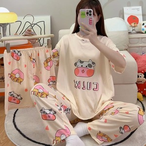 Ensemble pyjama d'été 3 pièces pour <span class=keywords><strong>femme</strong></span> Yicheng Factory : haut à manches courtes, short et pantalon long, motif dessin animé - Product Image 4