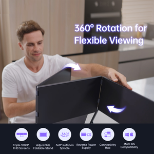 Extenseur d'écran triple pour ordinateur portable, connexion par un seul câble, 1080P FHD IPS, moniteur triple portable avec haut-parleur, moniteur de voyage ultra-fin - Product Image 3