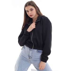 Sudadera corta negra para mujer, tejida, informal, con detalle en la cintura - Product Image 3