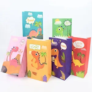 Cartoon Dinosaur Paper Bag Stand Up Gift Cookie Packing Treat Bags for Kid Party Holiday Birthday Decoration Package