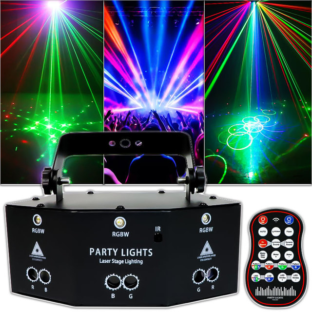 YSH Party Lights DJ Disco Light 9 Lens Club Lights. Support DMX512 Sound Activated with Remote Control Laser Beam Lights for Bar