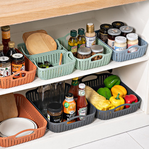 Imitation Rattan Storage Basket Plastic Rectangle With Handles Multifunctional Office Storage Basket - Product Image 4