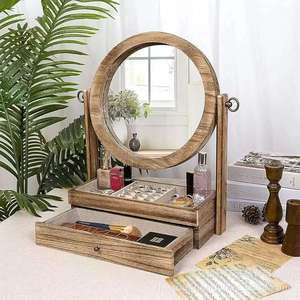 Wooden Jewelry Storage <b>Box</b> With Mirror Single Layer Drawer <b>Makeup</b> Organizer Desktop Organizer For Jewelry And Accessories - Product Image 1