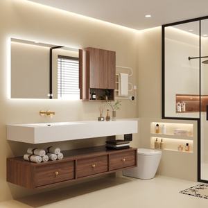 Meuble de toilette mural en bois de chêne massif pour salle de bain avec miroir, lavabo et évier Articles sanitaires <span class=keywords><strong>Vanités</strong></span> pour salles de bain - Product Image 3