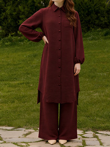 Completo Casual da Donna in <span class=keywords><strong>Due</strong></span> Pezzi, Vendita Diretta dalla Fabbrica, Set con Tunica a Maniche a Sbuffo e Pantaloni in Tinta Unita per Uso Quotidiano - Product Image 3