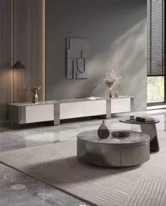 Italian Luxury Modern Rock Plate Round Coffee <strong>Table</strong> Minimalist Stainless Steel Titanium <strong>Grey</strong> Tempered Glass <strong>Coffe</strong> Side <strong>Tables</strong> - Product Image 5