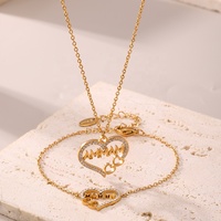 2024 à la mode polyvalent ensemble de bijoux en acier inoxydable plaqué or maman amour Zircon lettre clavicule collier Bracelet pour les femmes